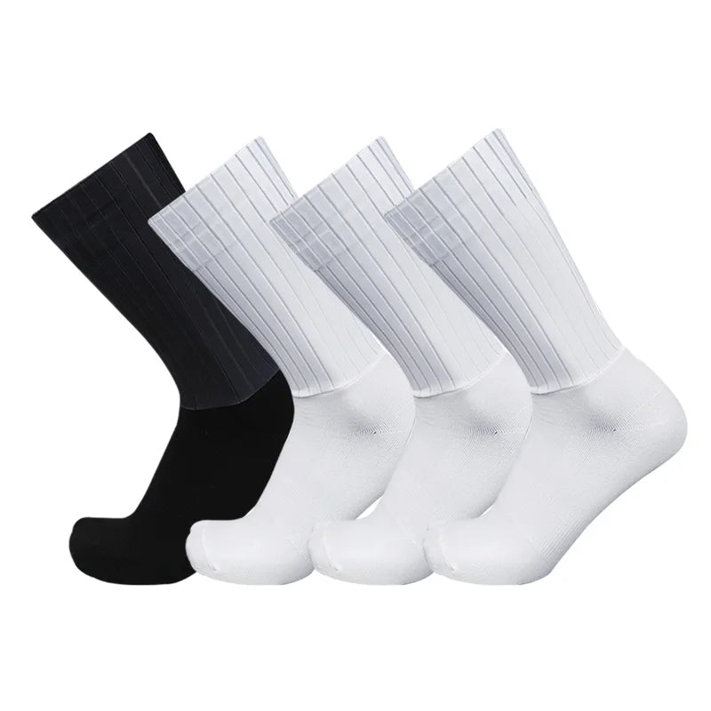 Meias de ciclismo feitas de puro silicone, esportes, antiderrapante, pro racing, bicicleta, legal, para o verão, 4 pares/set