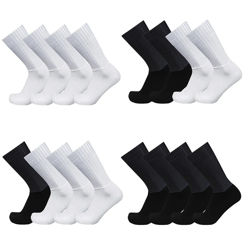 Meias de ciclismo feitas de puro silicone, esportes, antiderrapante, pro racing, bicicleta, legal, para o verão, 4 pares/set