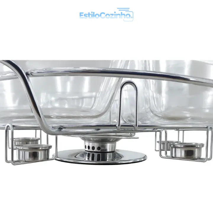 Rechaud Giratório Com 6 Compartimentos Aço Inox E Vidro 52cm + BRINDE 100 Velas para Rechaud