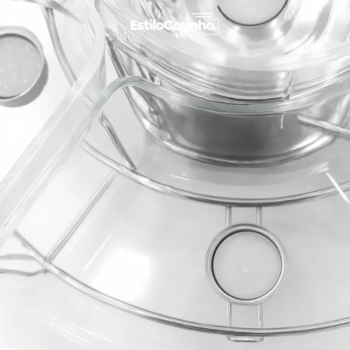 Rechaud Giratório Com 6 Compartimentos Aço Inox E Vidro 52cm + BRINDE 100 Velas para Rechaud